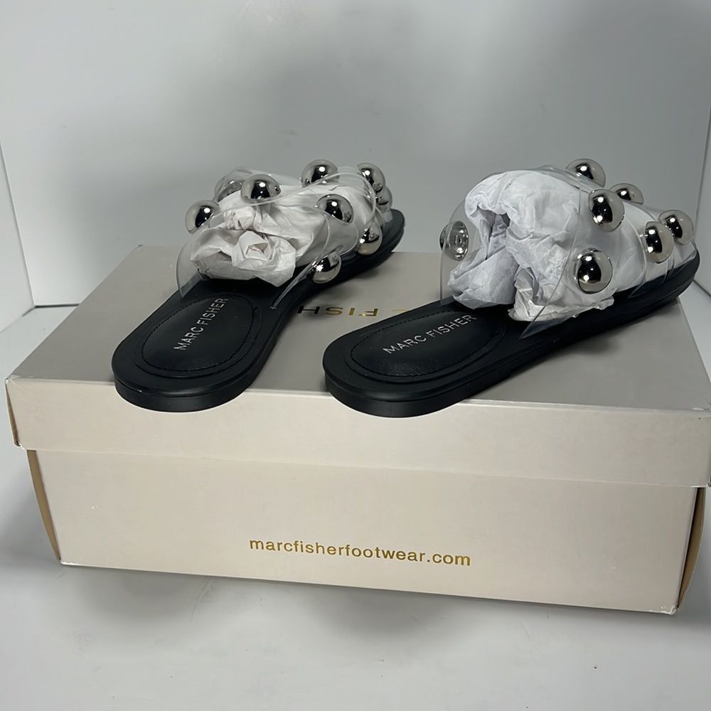 Marc Fisher Bryte 2 Clear Flat Slides Size 7m - image 4